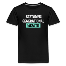 Load image into Gallery viewer, Restoring Generational Wealth Teal Boarder -Kids' Premium T-Shirt - black