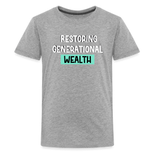 Load image into Gallery viewer, Restoring Generational Wealth Teal Boarder -Kids' Premium T-Shirt - heather gray