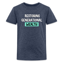Load image into Gallery viewer, Restoring Generational Wealth Teal Boarder -Kids' Premium T-Shirt - heather blue
