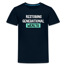 Load image into Gallery viewer, Restoring Generational Wealth Teal Boarder -Kids' Premium T-Shirt - deep navy