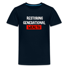 Load image into Gallery viewer, Restoring Generational Wealth Red Boarder -Kids' Premium T-Shirt - deep navy