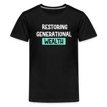 Load image into Gallery viewer, Restoring Generational Wealth Teal Boarder -Kids&#39; Premium T-Shirt - black
