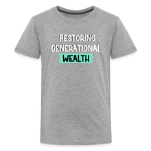 Load image into Gallery viewer, Restoring Generational Wealth Teal Boarder -Kids&#39; Premium T-Shirt - heather gray
