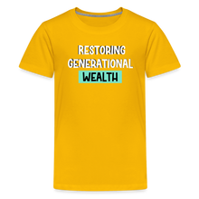 Load image into Gallery viewer, Restoring Generational Wealth Teal Boarder -Kids&#39; Premium T-Shirt - sun yellow

