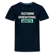 Load image into Gallery viewer, Restoring Generational Wealth Teal Boarder -Kids&#39; Premium T-Shirt - deep navy
